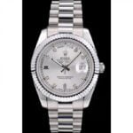 Rolex DayDate Stainless Steel Ribbed Bezel Silver Dial 41995 Watch