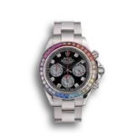 ROLOX Daytona Cosmograph Rainbow Crystals Bezel Stainless Steep Strap Black Dial 80250 watch